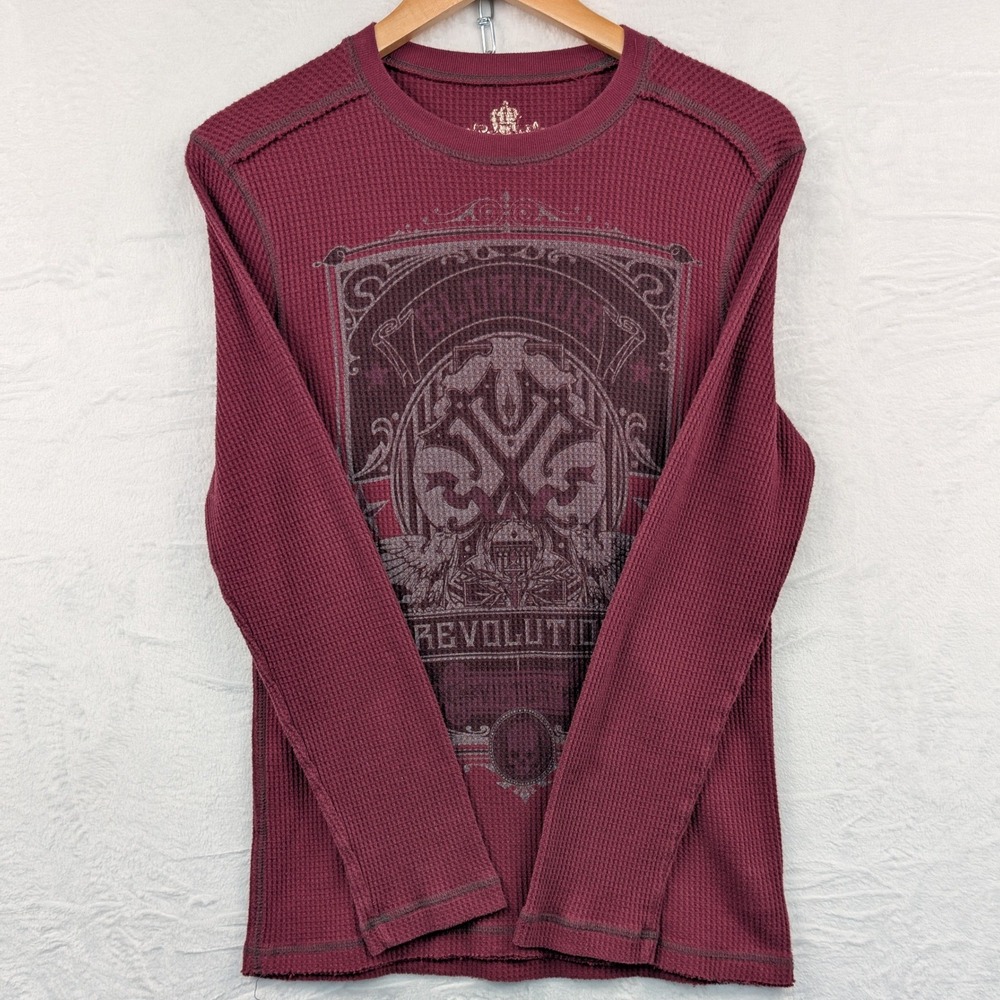 VTG Helix Thermal Shirt Men's Medium Burgundy Slim Fit Waffle Knit Grunge Y2K